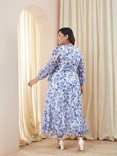 Image of Miss Chase A+ Women's V-Neck Three-Quarter Sleeve Floral Wrap Chiffon Midi Dress