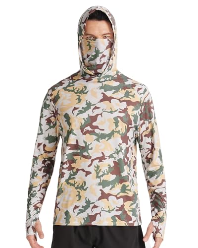 Image of FISHEAL Men's Performance Fishing Hoodie Shirt - UPF 50+ Sun Protection Long Sleeve Thumbholes Shirts with Neck Gaiter