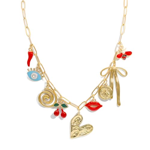 CIOOU Chunky Charm Necklace for Women Summer Statement Choker Necklace Heart Sun Moon Star Boho beach Jewelry (cute charms necklace)