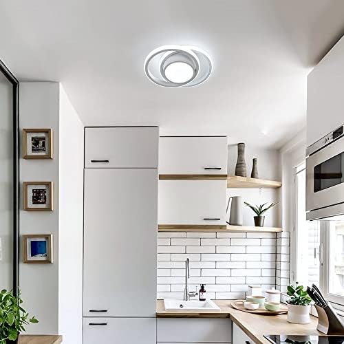 Modern Led Ceiling Light, 32W 2600LM White Double Round Creative Design Acrylic Led Ceiling Lamp in Aluminum, 6000K Cool White Aisle Led Lighting for Hallway, Entrance, Office, Bedroom, Kitchen