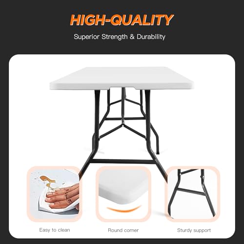 BestOffice 8FT Picnic Table Folding Table Camping Table Plastic Table Fold Up Table Lock for Party Event,White