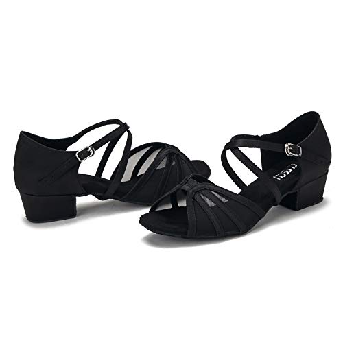 CLEECLI Low Heel Ballroom Dance Shoes Women Latin Salsa Practice Dancing Shoes 1.5 Inch Heel ZB14(9.5,Black)