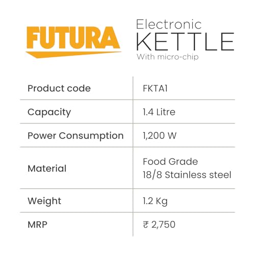Futura 1.4 Litre Electronic Smart Kettle with Micro-Chip, Electric Hot Water Kettle for Tea, Coffee, Soup, Gargling, Black (FKTA1), 1200 Watts — photo 4