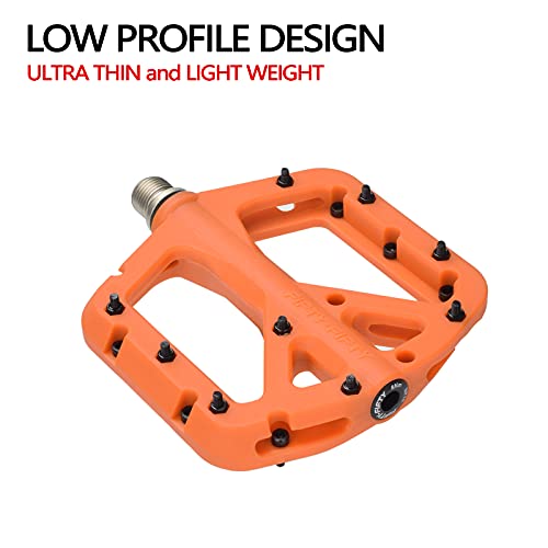 Fifty-Fifty Mountain Bike Pedals, Non-Slip Mtb Nylon Fiber Pedals, 9/16" Bicycle Pedals, Lightweight And Wide Flat Platform Pedals (Orange) #TOP3