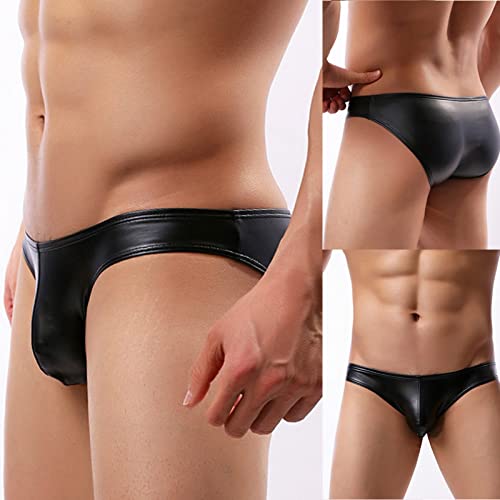 Male's Briefs Faux Leather Jockstrap Thong Stretch Briefs Sissy Pouch Panties Underwear2