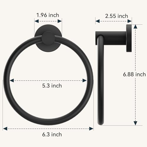 Image of FORIOUS Towel Ring, SUS304 Stainless Steel Modern Hand Towel Holder Rack Hanger Round for Bathroom Wall Mounted, Ideal for Bath, Kitchen, RV (2 Pack, Matte Black)