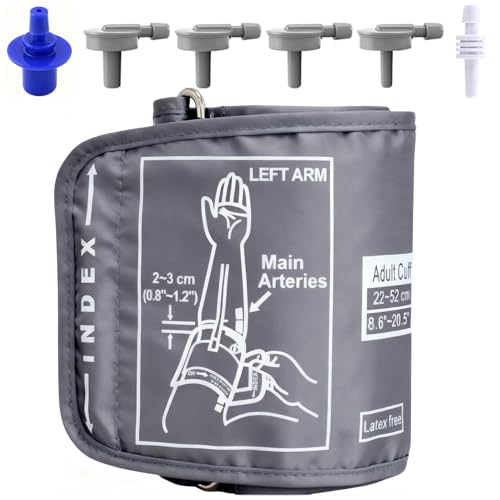 Blutdruckmanschette, Manschette Blutdruckmessgerät 22-52cm mit 6 Anschlüssen, Blutdruck Manschette Oberarm kompatibel mit den meisten tragbaren Blutdruckmessgeräten (Grau)