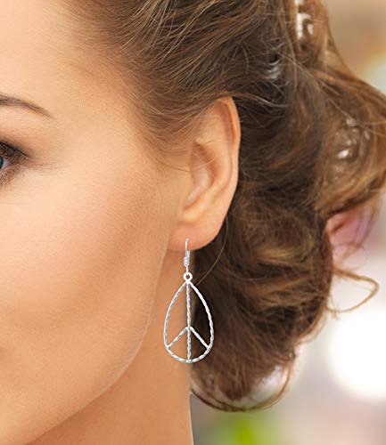 MIMI Sterling Silver Peace Sign Teardrop Dangle Earrings2