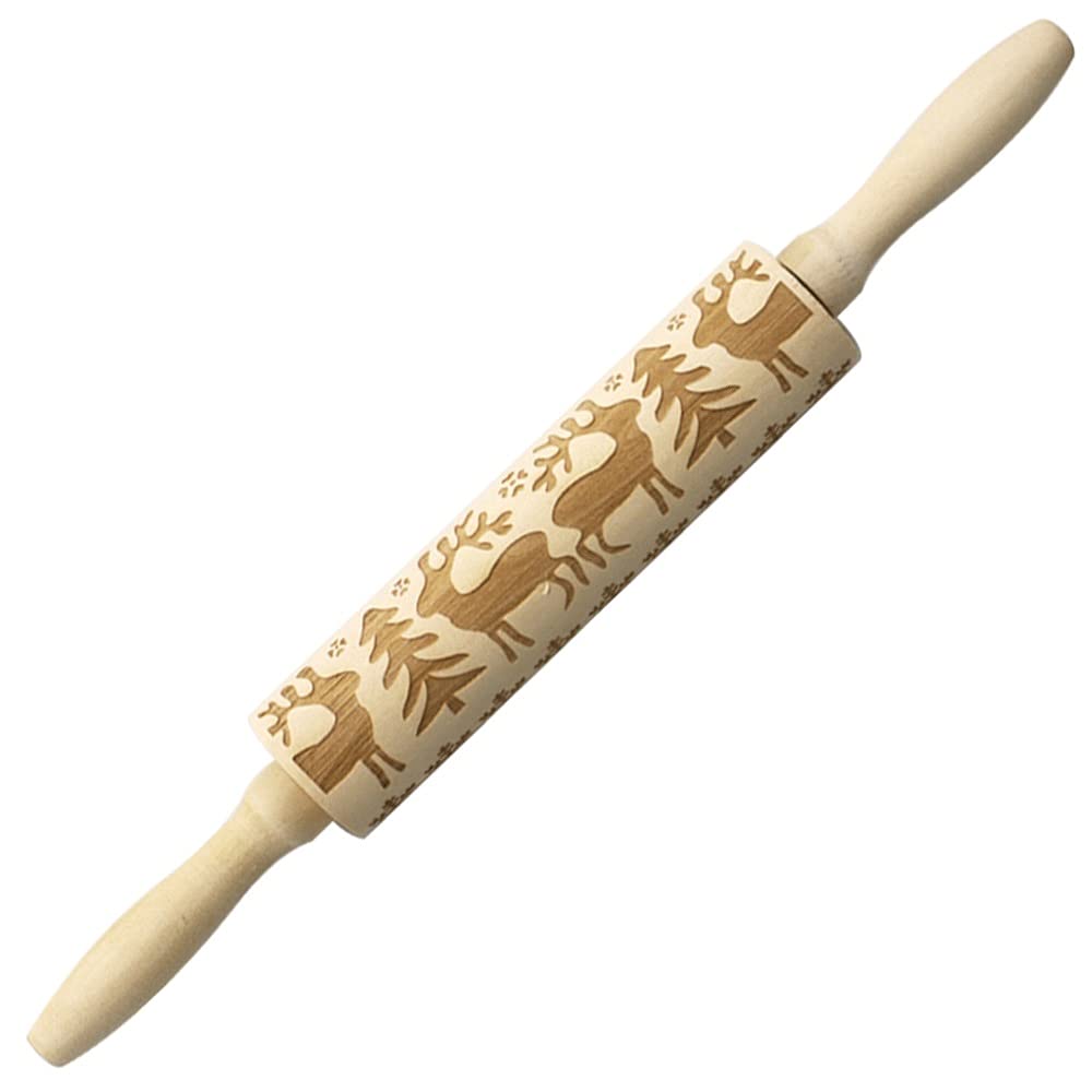 XENITE Rolling Pin Wood Embossing Peal Pin Fondant Cake Dough Cookies Noodle Biscuit Flowers Pattern Graven Roller for Drop Shipping Rolling pin (Size : D)