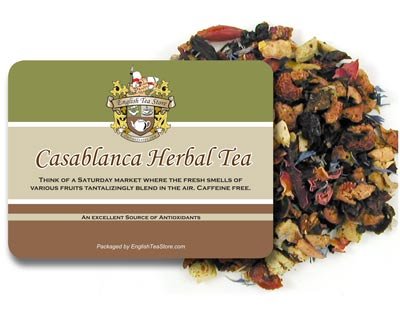 Casablanca Caffeine Free Herbal Tea -16oz | Loose Leaf Pouches | Fruity Flavor with Hibiscus Strawberry, Currant Apple | Iced or Hot Tea Blend & No Caffeine | Vitamin C Infusion