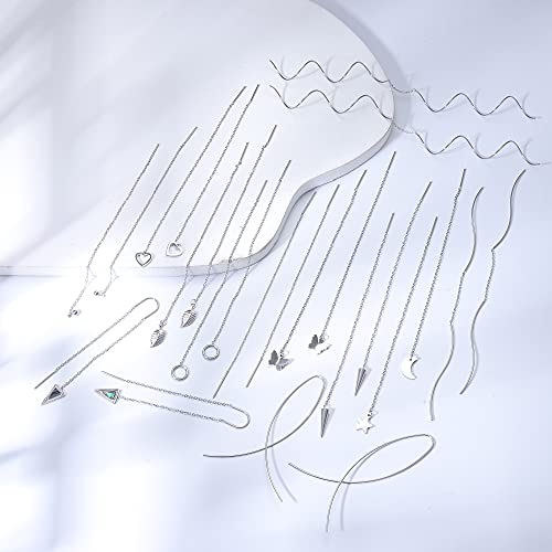 Drperfect 12Pairs Stainless Steel Threader Earrings for Women Chain Tassel Earrings Double Twist Wave Dangle Drop Chain Earrings Set2