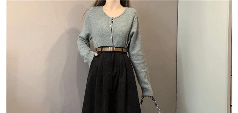 Spódnice dla kobiet Wielka Brytania, eleganckie sztruksowe czarne zimowe spódnice dla kobiet Elastyczna talia Midi z paskiem Damskie spódnice z wysokim stanem L(Black One Size)