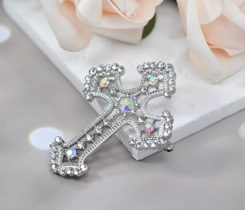 Image of Gyn&Joy Sparkle Crystal Rhinestones Holy Cross Brooch Pin Jewelry For Women Men