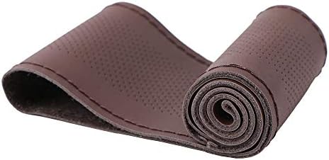 15 Inch Genuine Leather Car Steering Wheel Cover for Man Breathable Design Brown Universal