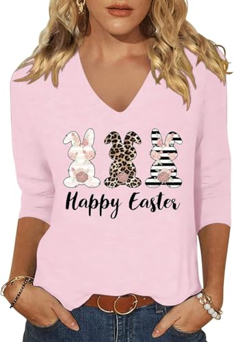Image of Womens 3 /4 Sleeve V Neck Valentine T Shirts Love Heart Printed Graphic Tee Tops