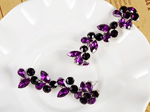 Alilang Metal Tone Grape Colored Stone Embellished Flower Leaves Dangling Earrings #TOP1