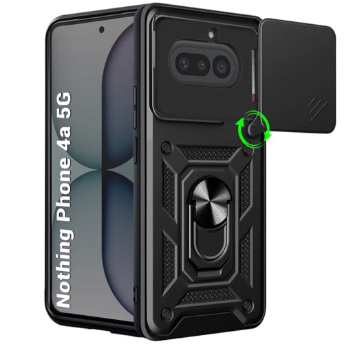 Image of TheGiftKart Tough Armor Bumper Back Cover Case for Nothing Phone 4a 5G | Kickstand & Ring Holder | 360 Protection Back Cover for Nothing Phone 4a 5G (PC & TPU, Rotating Camera Cover, Black)