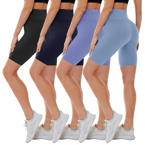 CAMPSNAIL 4 Pack Biker Shorts for Women High Waist - 5"/8" Tummy Control Soft Athletic Yoga Workout Running Gym Shorts