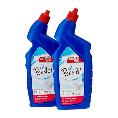 Amazon Brand - Presto! Disinfectant Toilet Cleaner | Rose | 2 Litre | 1 L x 2 Packs | Kills 99.9% Germs | Removes Stains | Fights Odours