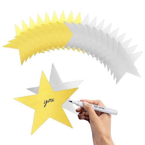 Image of 24PCS Star Cutouts, Double Printed Paper Stars Cutouts, 6 Inch Cardboard Star Cutouts, Glitter Stars Decorations for Christmas Wedding Movie Night Classroom Wall Party Supplies, Gold Silver
