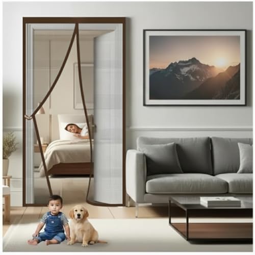 Punjab Shakti Pet Friendly Magnetic Screen Door for Dogs & Cats | Hands-Free Mesh Net with Strong Magnetic Closure | Pet Door Alternative & Insect Protection – Brown (210x100 cm)