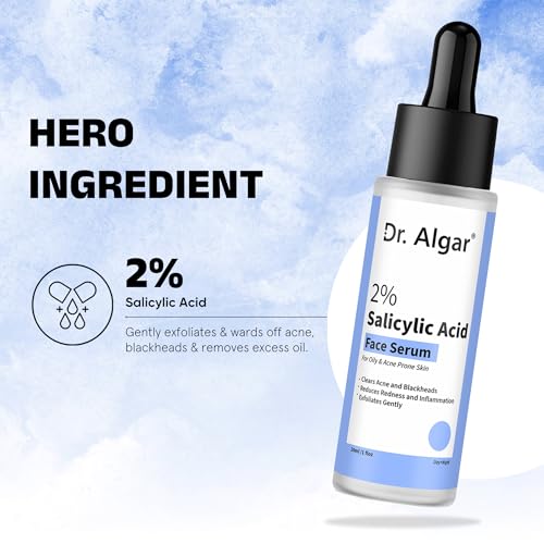 Image of Dr. Algar Anti-Acne 2% Salicylic Acid Face Serum for All Skin Types 30 ml | Reduces Blackheads,Oiliness, Excess Oil & Bumpy Texture | BHA Based Exfoliant