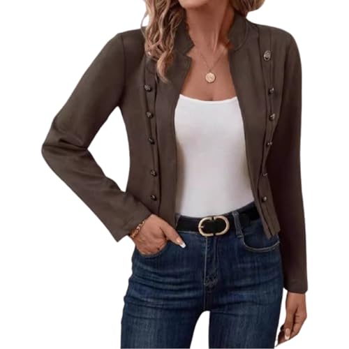PNZLZIA Women's Faux Leather Suede Open Front Blazer Jacket, Coffee, M