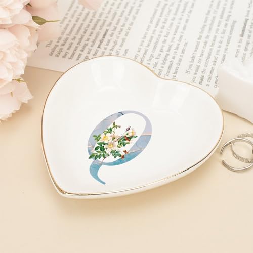 Plato de joyería con inicial Q UanMere mini bandeja cerámica de 4 pulgadas para anillos 8