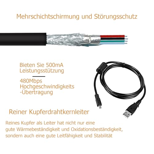 Kabel USB do ładowania 8-pinowy, kabel do transmisji danych, długość 1,5 m, kabel USB do Sony Cyber-shot DSC-H400, DSC-TF1, DSC-W710, DSC-W730, DSC-W800, DSC-W810, DSC-W830
