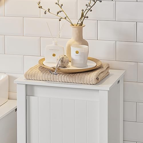 White Laundry Cabinet with Basket for Bathroom Storage, BZR100-W