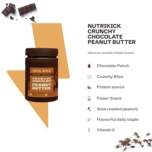 Image of NUTRIKICK Crunchy Chocolate Peanut Butter 1kg | High Protein Dark Chocolate Nut Spread | With Vitamin E | Gourmet Healthy Snack for Kids, Athletes & Fitness Enthusiasts