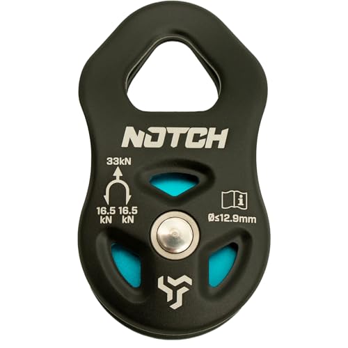 Notch Thirty-Three Micro Pulley with Massive Strength MBS: 7 418 lbs. (33kN) Purpose-Built for Canopy Use Mid-line Attachable with Swinging Side Plates Use with Lines up to 1/2 (12.9mm) (100053)