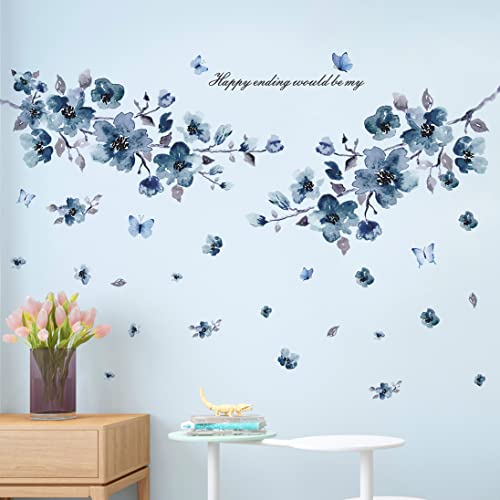 Vinilos decorativos flores azul con mariposas 3D miniatura 3