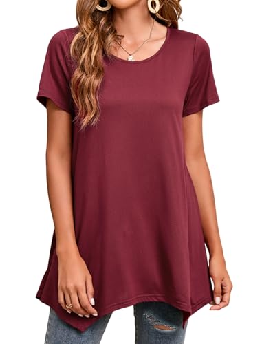 Enmain Borgogna Maglietta Lunga Donna con Scollo Tondo Camicetta ...
