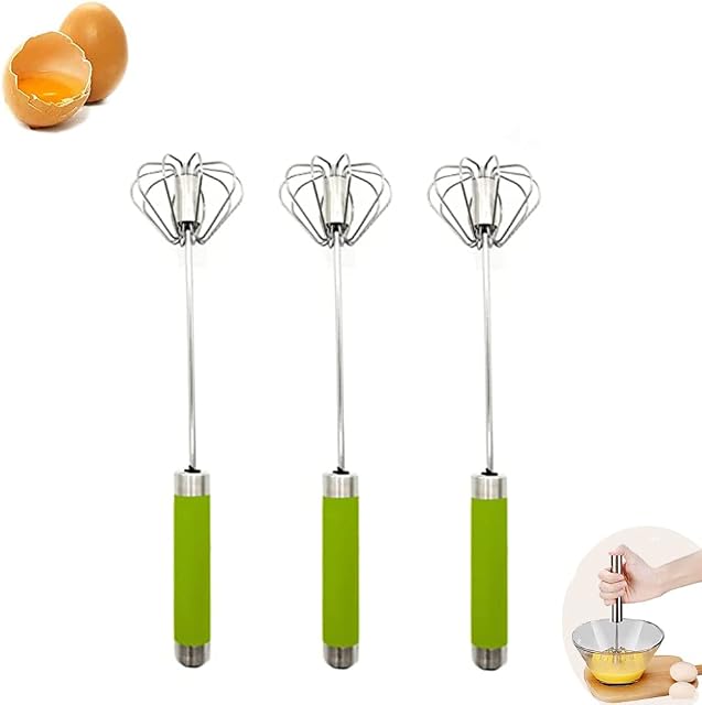 Kitchen Whisk, 3 Pcs Stainless Steel Manual Mixer Egg Beater, Push-Action Rotating Whisk, Whisk Set, Semi-Automatic Rotating Whisk, for Whipping Eggs, Butter and Milk for Frothing