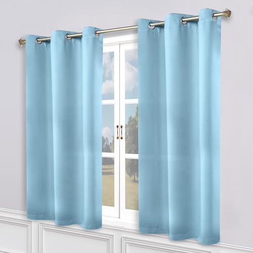 Superior Blackout Curtains, Room Darkening, Bedroom, Drapes, Kitchen, Living Room Window Accents, Sun Blocking, Thermal, 2 Pack, 8 Grommets, Solid Blackout Curtains, Set of 2, 52" x 72", Light Blue