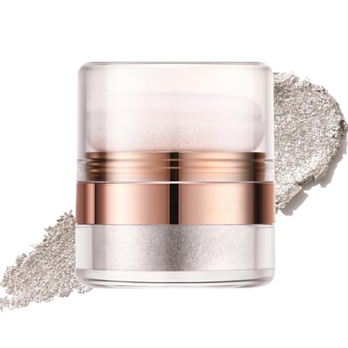 Highlighter Puder Stick, Silber Polvo De Hadas Body Glitter Fairy Powder, Wasserfest Glitzer Patting Powder Gesicht/Haare/Körper, Körper Aufhellen Schimmer mit Feiner Textur, Hochglanz Make Up Puder