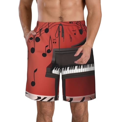 Music Note Piano Men's Swim Trunks Quick Dry Board Shorts with Pockets Casual Drawstring Beach Shorts