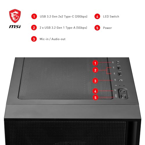 MSI MAG Forge 321R Airflow Mid-Tower PC-Gehäuse - ATX-Kapazität, RTX 40 GPU-Unterstützung, ARGB-Lüfter, magnetische Staubfilter… – Ansicht 4