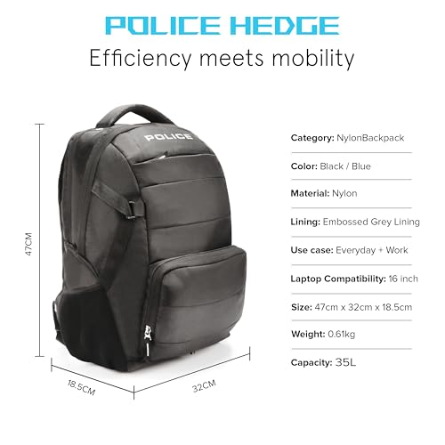 Image of Police 35 Litre Office Laptop Backpack Bag for Man /Women Water Resistant College Bag for Boys Stylish Trendy and Durable - Black
