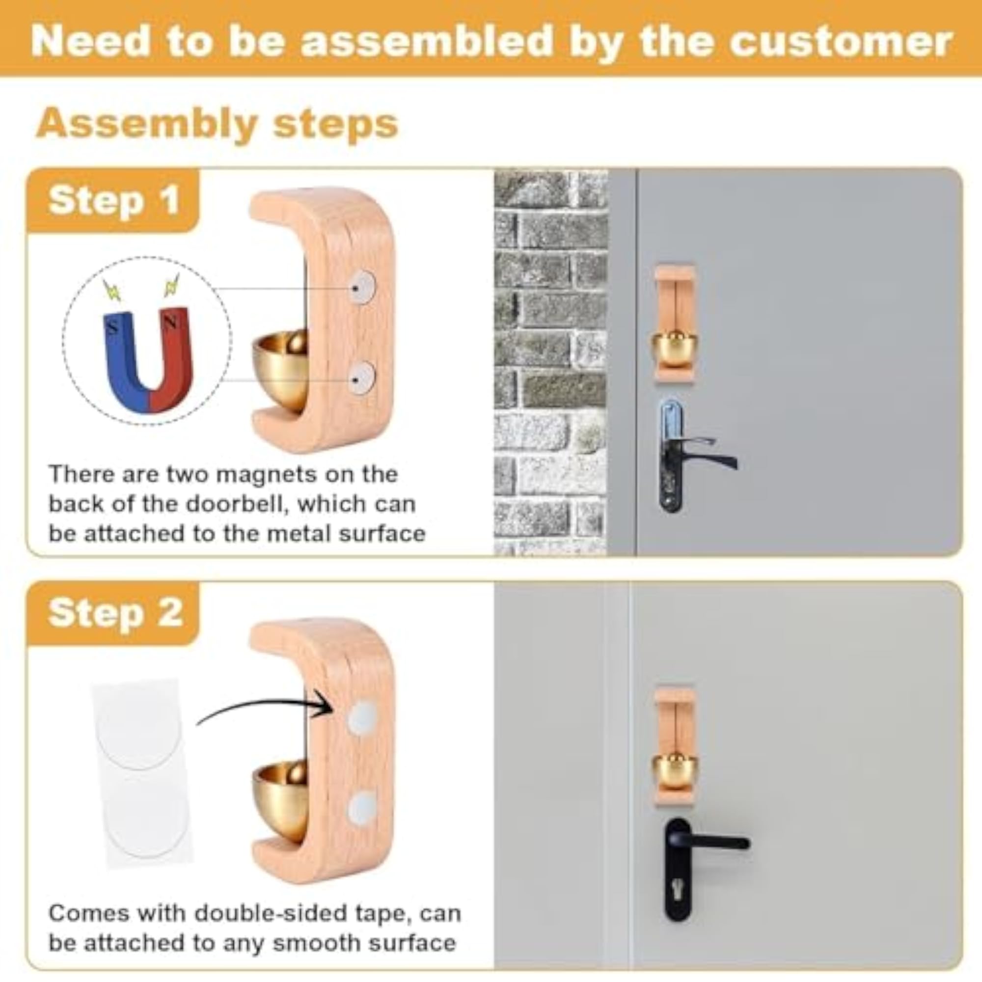 Wooden Door Chime, Self-Adhesive Magnetic Wall-Mounted Bell