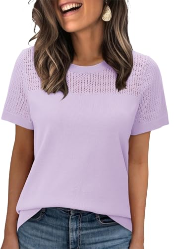 Image of WIHOLL Short Sleeve Sweater for Women Trendy Summer Tops 2026 Early Spring Fashion Business Casual Outfits