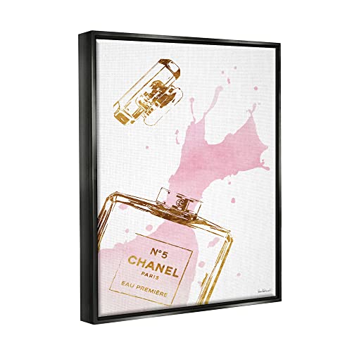 Image of 'Glam Perfume Bottle Splash Pink Gold'| Floating Frame Canvas Art | Stupell Industries | Black, 25 x 31 Inches, Easy to Hang and Sturdy, Made in USA, by Amanda Greenwood