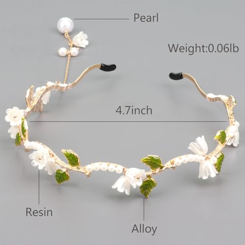 AHONEY Flower Headband for Women Girls Hair Vine Gold Leaf Boho Headband Wedding Fairy Accessories Headpiece Bridal Crown (Floral)