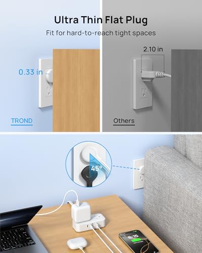 TROND Surge Protector Power Bar with 4 USB Ports(2 USB C), 5FT Slim Flat Plug Extension Cord Indoor, 4 Widely Spaced Outlets, 900J, Wall Mount, Small Power Strip for Office Dorm Ho image 6