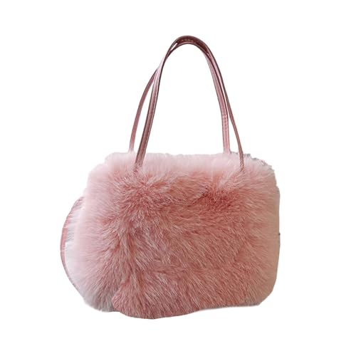 Sac bandoulière rose à grande capacité, cabas en peluche confortable femme