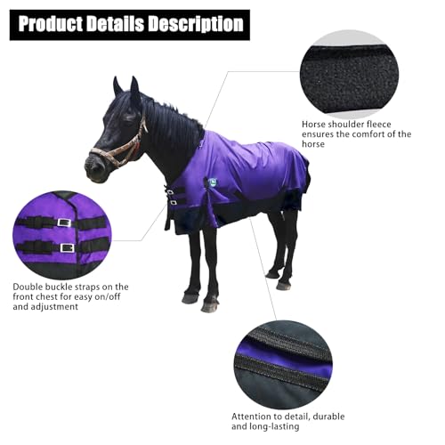 Image of Adjustable Waterproof Horse Sheet | Horse Blankets for Real Horses|Perfect Rainy Day Protection(66 inch, Purple)