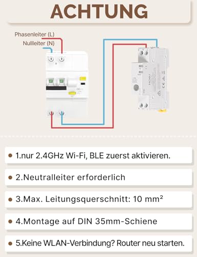 MOES Smart Zeitschaltuhr Hutschiene 1P+N 16A 25A 40A 63A Mit Metering,Wlan Schalter für Sicherungsautomat Kompatibel Alexa & Google Home, Überstrom- und Überspannungsschutz, Smart Life/Tuya App