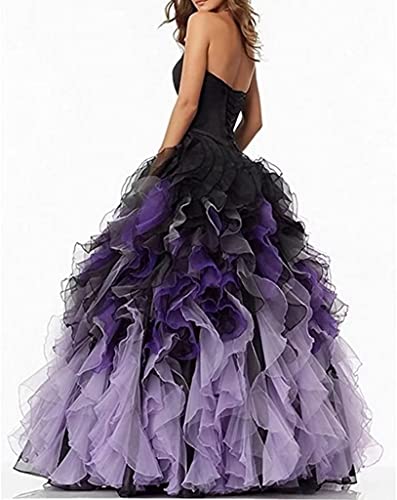 Sweetheart Prom Dress Strapless Ball Gown for Women Organza Ruffle Evening Party Dress Rainbow Backless Formal Gown2