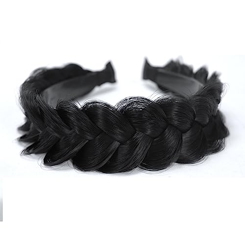 TOECWEGR Hairband Braided Hairpiece Messy Wide 2 Strands Fluffy Braids Wig with Tooth Women Headband Hair Bands